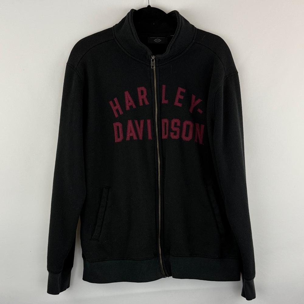 Harley-Davidson Black and Red Men's Sweater Jacket Sherpa Lined Large